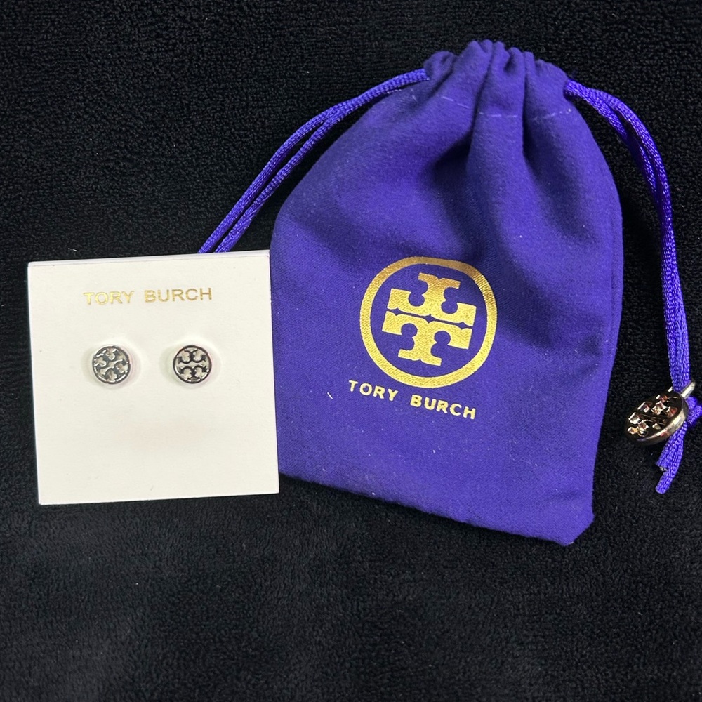Tory Burch Silver Logo Stud Earrings